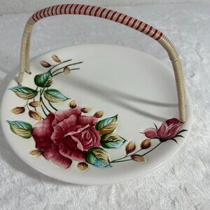 Vintage Lefton Woven Handle Round Serving Plate Americana cake/sandwich plate